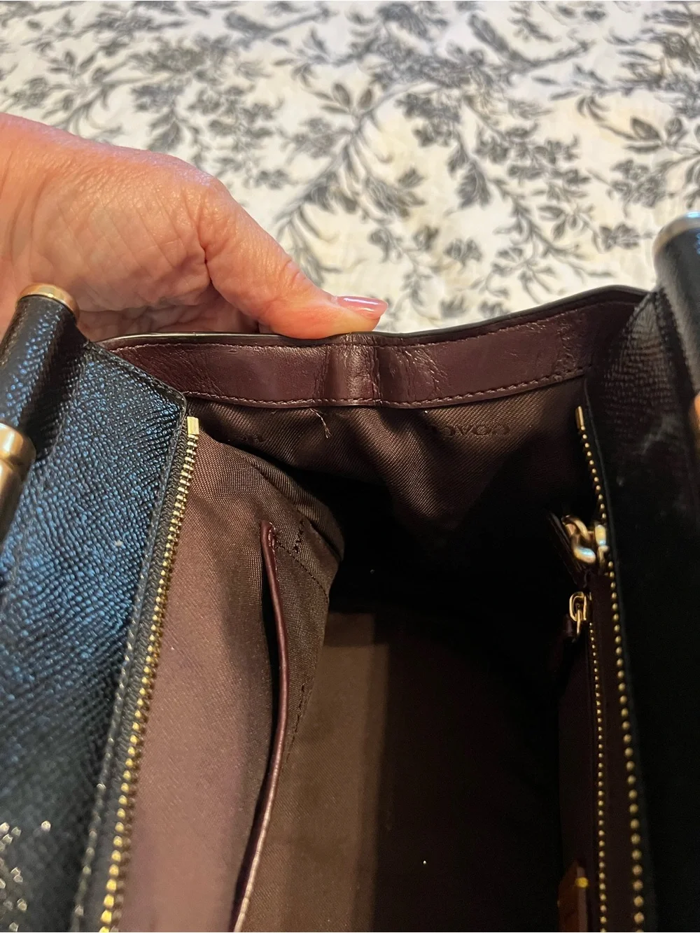 COACH Black Leather Structured Top-Handle Satchel with Gold Hardware